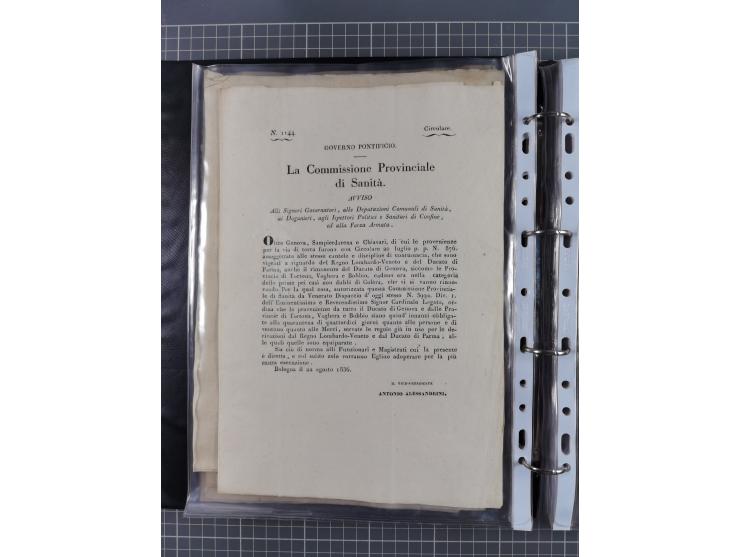 KIRCHENSTAAT: 1835/37, Sammlung von über 80 Dokumenten und Briefen zu den päpstlichen Sanitätszirkularen “Circolare di Sanità
