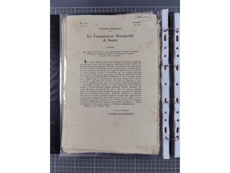 KIRCHENSTAAT: 1835/37, Sammlung von über 80 Dokumenten und Briefen zu den päpstlichen Sanitätszirkularen “Circolare di Sanità