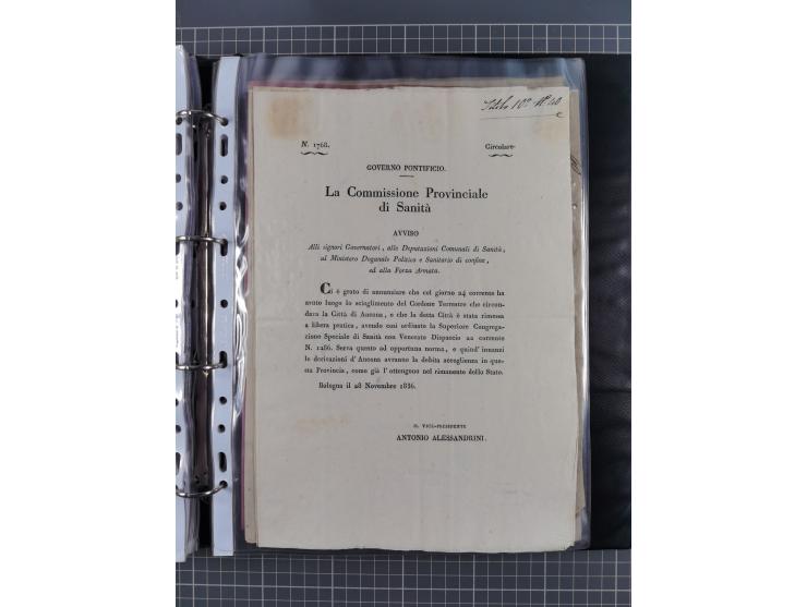 KIRCHENSTAAT: 1835/37, Sammlung von über 80 Dokumenten und Briefen zu den päpstlichen Sanitätszirkularen “Circolare di Sanità