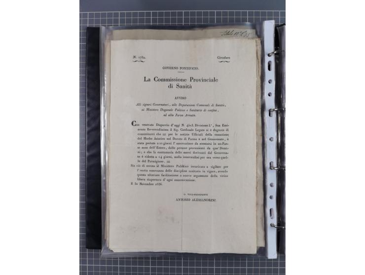 KIRCHENSTAAT: 1835/37, Sammlung von über 80 Dokumenten und Briefen zu den päpstlichen Sanitätszirkularen “Circolare di Sanità