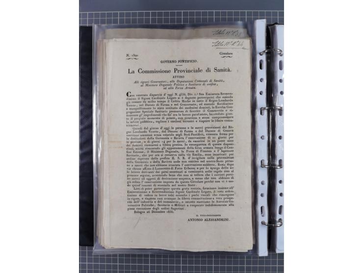 KIRCHENSTAAT: 1835/37, Sammlung von über 80 Dokumenten und Briefen zu den päpstlichen Sanitätszirkularen “Circolare di Sanità