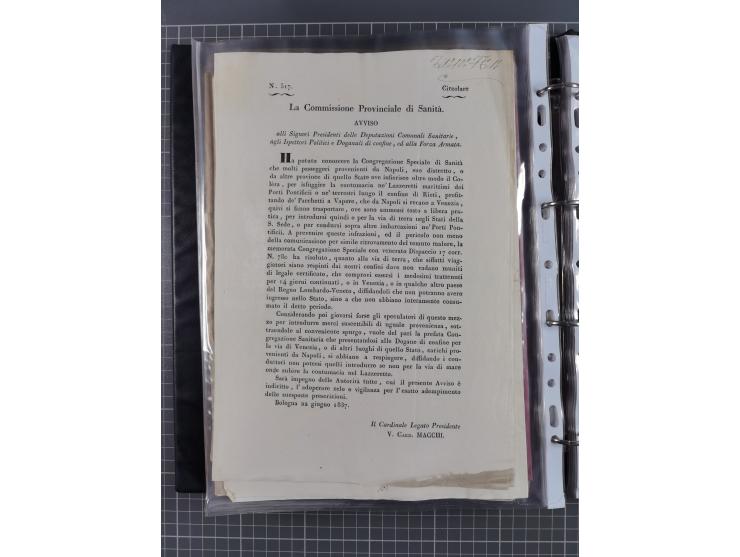 KIRCHENSTAAT: 1835/37, Sammlung von über 80 Dokumenten und Briefen zu den päpstlichen Sanitätszirkularen “Circolare di Sanità