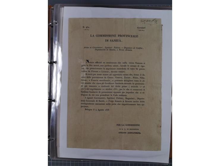 KIRCHENSTAAT: 1835/37, Sammlung von über 80 Dokumenten und Briefen zu den päpstlichen Sanitätszirkularen “Circolare di Sanità