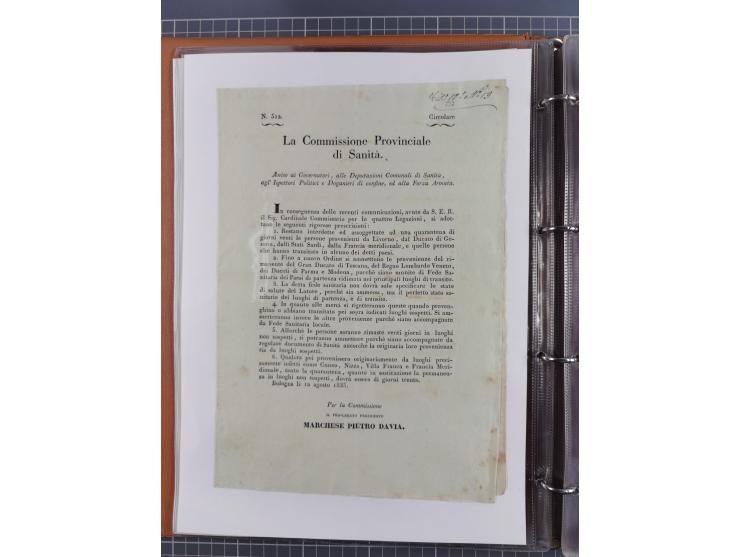 KIRCHENSTAAT: 1835/37, Sammlung von über 80 Dokumenten und Briefen zu den päpstlichen Sanitätszirkularen “Circolare di Sanità