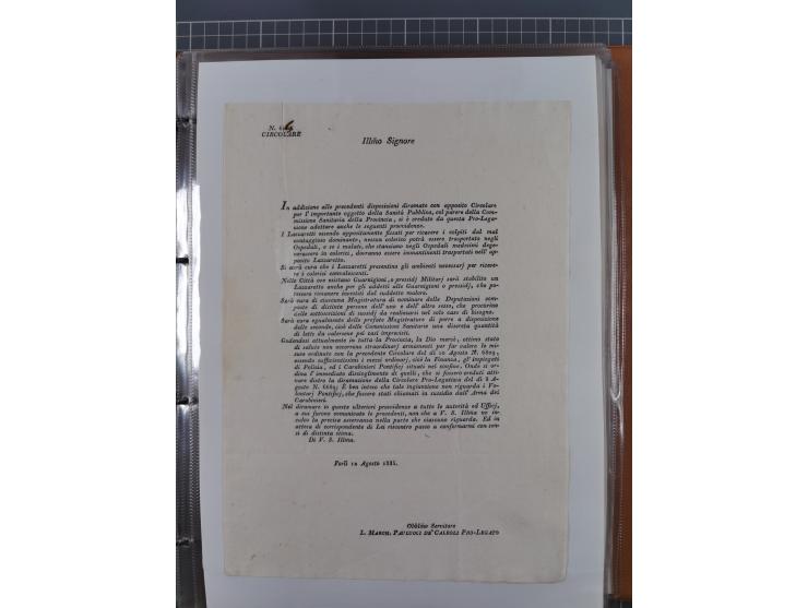 KIRCHENSTAAT: 1835/37, Sammlung von über 80 Dokumenten und Briefen zu den päpstlichen Sanitätszirkularen “Circolare di Sanità