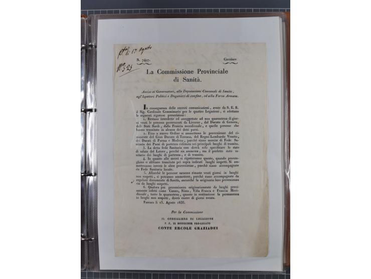 KIRCHENSTAAT: 1835/37, Sammlung von über 80 Dokumenten und Briefen zu den päpstlichen Sanitätszirkularen “Circolare di Sanità