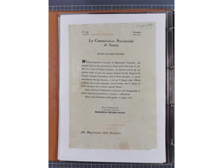 KIRCHENSTAAT: 1835/37, Sammlung von über 80 Dokumenten und Briefen zu den päpstlichen Sanitätszirkularen “Circolare di Sanità