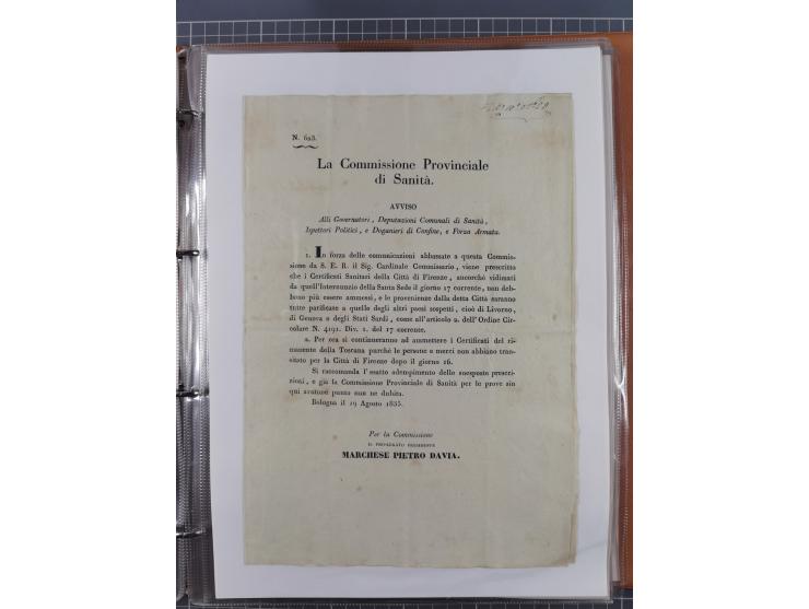 KIRCHENSTAAT: 1835/37, Sammlung von über 80 Dokumenten und Briefen zu den päpstlichen Sanitätszirkularen “Circolare di Sanità