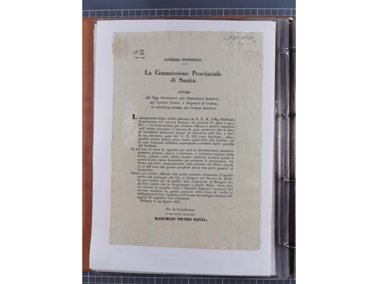 KIRCHENSTAAT: 1835/37, Sammlung von über 80 Dokumenten und Briefen zu den päpstlichen Sanitätszirkularen “Circolare di Sanità