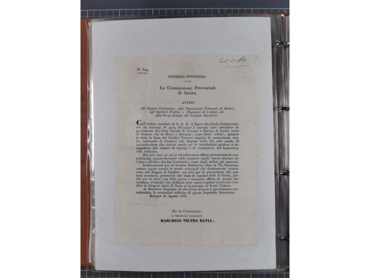 KIRCHENSTAAT: 1835/37, Sammlung von über 80 Dokumenten und Briefen zu den päpstlichen Sanitätszirkularen “Circolare di Sanità