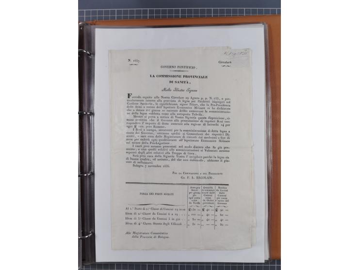 KIRCHENSTAAT: 1835/37, Sammlung von über 80 Dokumenten und Briefen zu den päpstlichen Sanitätszirkularen “Circolare di Sanità