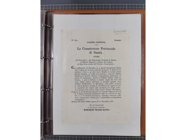 KIRCHENSTAAT: 1835/37, Sammlung von über 80 Dokumenten und Briefen zu den päpstlichen Sanitätszirkularen “Circolare di Sanità