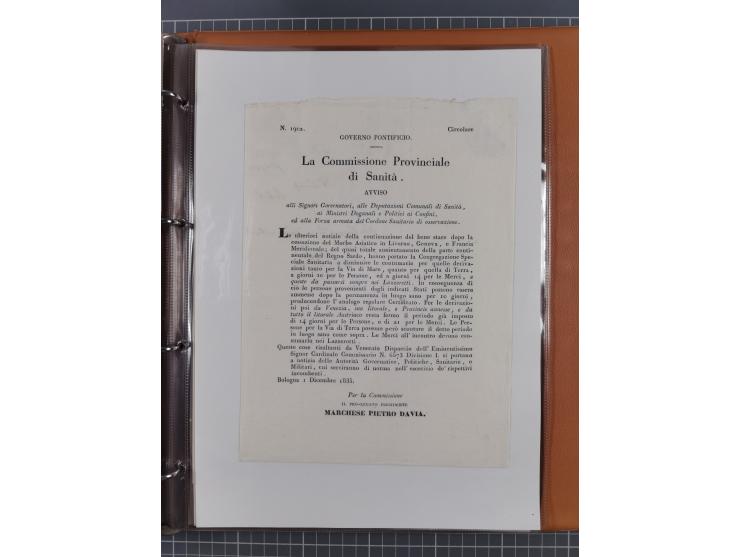 KIRCHENSTAAT: 1835/37, Sammlung von über 80 Dokumenten und Briefen zu den päpstlichen Sanitätszirkularen “Circolare di Sanità
