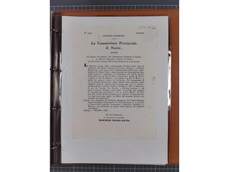 KIRCHENSTAAT: 1835/37, Sammlung von über 80 Dokumenten und Briefen zu den päpstlichen Sanitätszirkularen “Circolare di Sanità