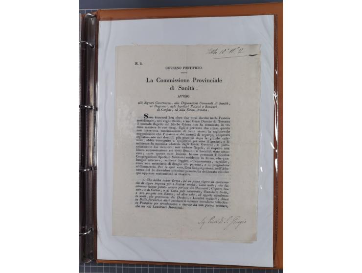 KIRCHENSTAAT: 1835/37, Sammlung von über 80 Dokumenten und Briefen zu den päpstlichen Sanitätszirkularen “Circolare di Sanità