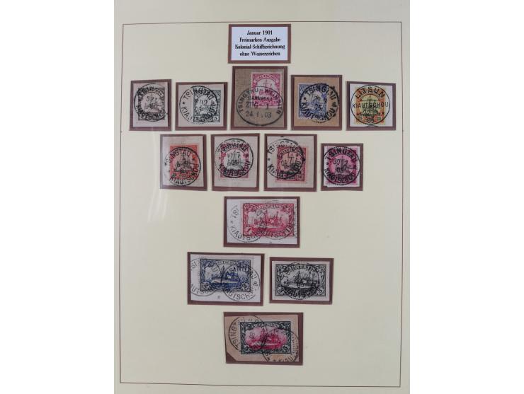 1898/1909, Sammlung ab Vorläufer-Ausgaben auf Briefstücken mit besseren und kpl. Ausgaben. Dabei u.a. Mi.-Nr. 2 mit Stempel “