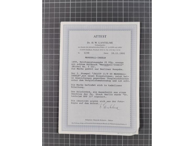 1897/99, Sammlung der Aufdruck-Ausgaben auf Briefstücken. Dabei Mi.-Nr. 1Ia (FA Drahn und Bothe BBP), Mi.-Nr. 1Ib (FA R. Steu