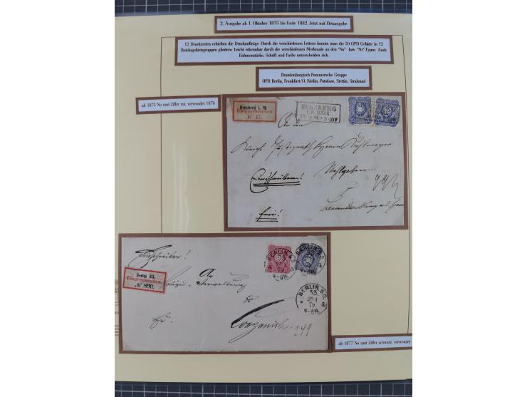 1875/83, kleine Sammlung “R-Zettel” mit 26 R-Briefen inkl. Bayern und Württemberg. Dabei u.a. R-Brief mit Mi.-Nr. 20+29 und f