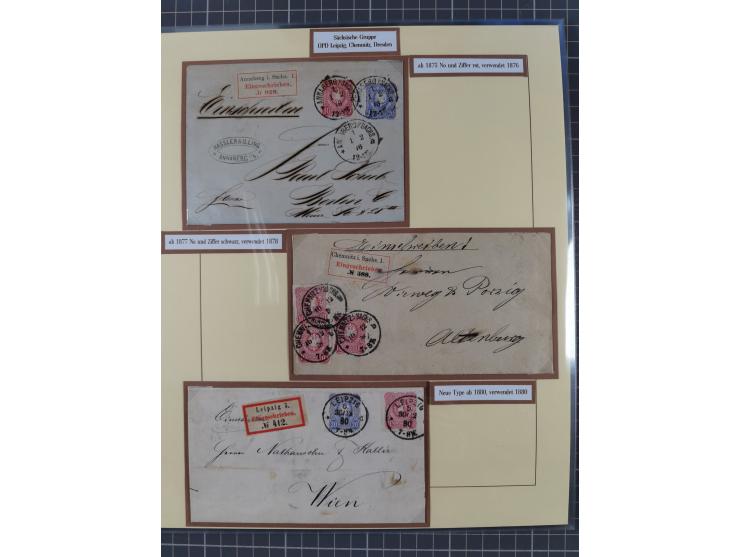 1875/83, kleine Sammlung “R-Zettel” mit 26 R-Briefen inkl. Bayern und Württemberg. Dabei u.a. R-Brief mit Mi.-Nr. 20+29 und f