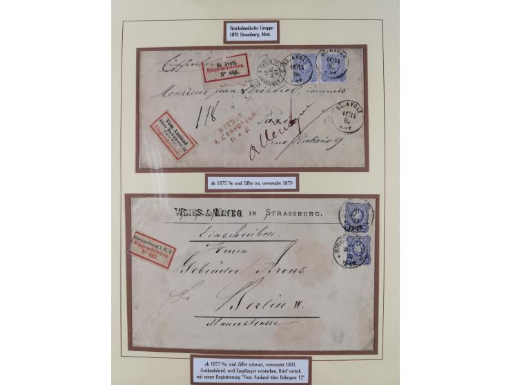 1875/83, kleine Sammlung “R-Zettel” mit 26 R-Briefen inkl. Bayern und Württemberg. Dabei u.a. R-Brief mit Mi.-Nr. 20+29 und f