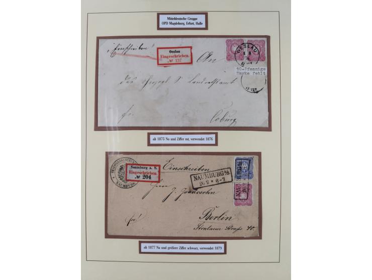 1875/83, kleine Sammlung “R-Zettel” mit 26 R-Briefen inkl. Bayern und Württemberg. Dabei u.a. R-Brief mit Mi.-Nr. 20+29 und f