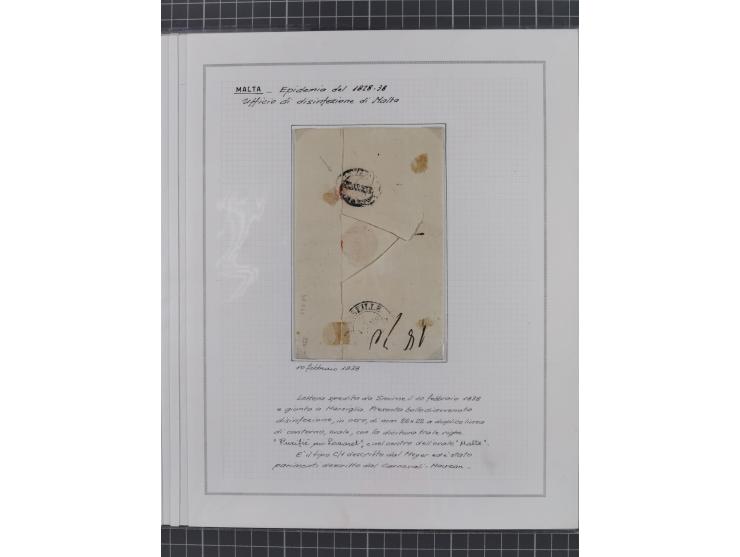 MALTA: 1836/1900, 7 Desinfektionsbriefe. Dazu ein Rapport von 1836 mit der Anzahl der Cholerafälle und Todeszahlen. Sehr inte