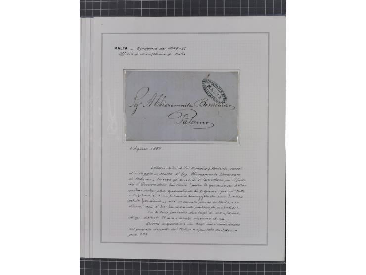 MALTA: 1836/1900, 7 Desinfektionsbriefe. Dazu ein Rapport von 1836 mit der Anzahl der Cholerafälle und Todeszahlen. Sehr inte