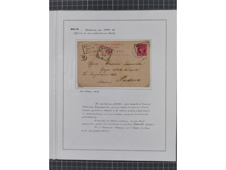 MALTA: 1836/1900, 7 Desinfektionsbriefe. Dazu ein Rapport von 1836 mit der Anzahl der Cholerafälle und Todeszahlen. Sehr inte