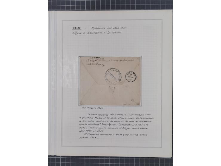 MALTA: 1836/1900, 7 Desinfektionsbriefe. Dazu ein Rapport von 1836 mit der Anzahl der Cholerafälle und Todeszahlen. Sehr inte