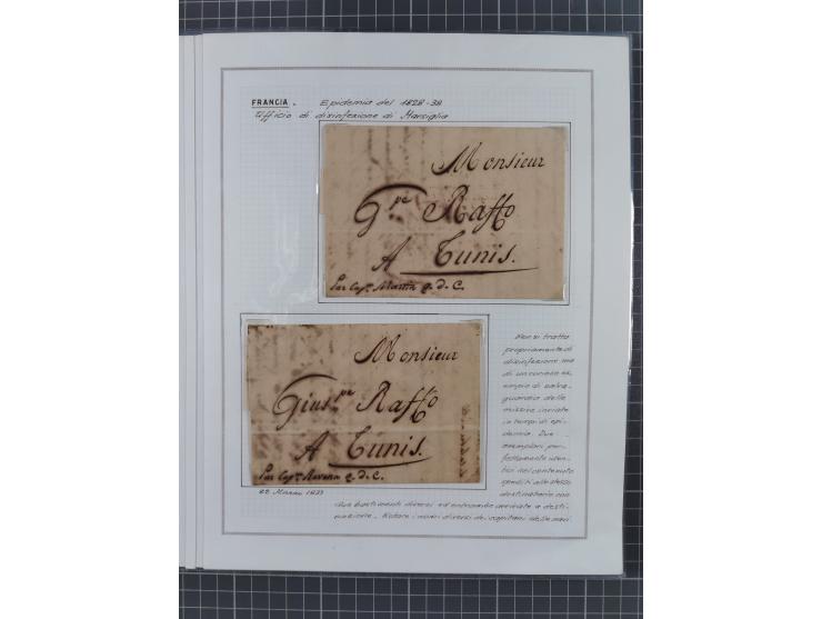 FRANKREICH: 1827/49, 14 Desinfektionsbriefe, dabei u.a. 2 interessante Briefe nach Tunis aus 1833, mit dem gleichen Inhalt un