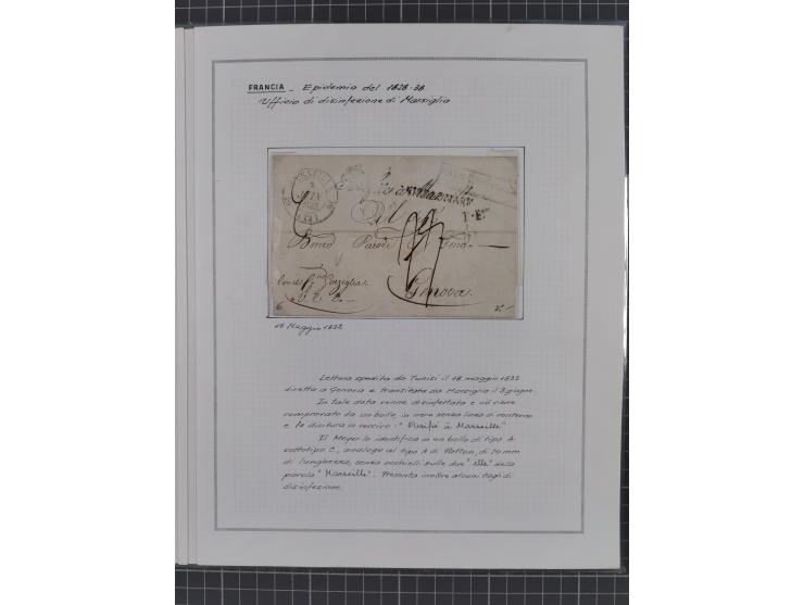 FRANKREICH: 1827/49, 14 Desinfektionsbriefe, dabei u.a. 2 interessante Briefe nach Tunis aus 1833, mit dem gleichen Inhalt un