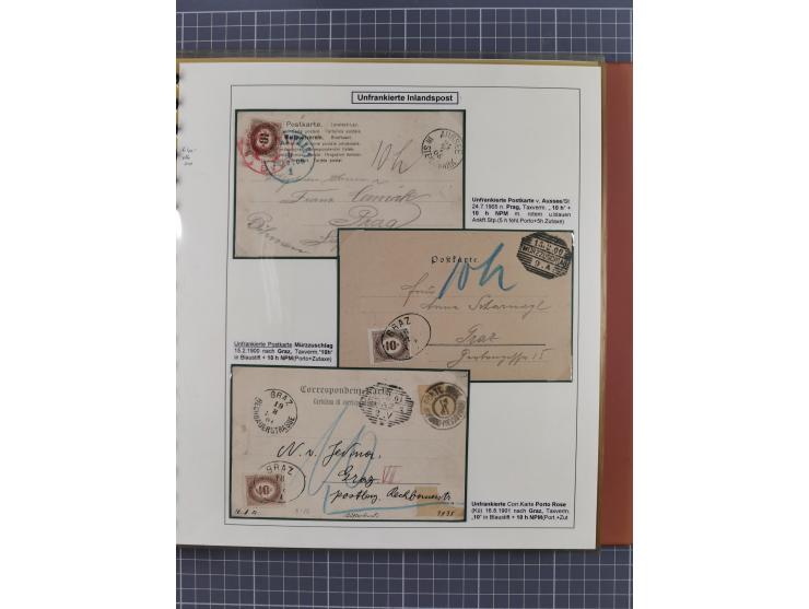 1886/1906, interessante aufgezogene Sammlung “Nachtaxierte Belege der Briefpost” mit über 95 Briefen und Karten, viele besser