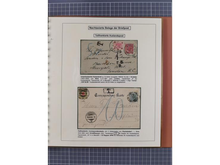 1886/1906, interessante aufgezogene Sammlung “Nachtaxierte Belege der Briefpost” mit über 95 Briefen und Karten, viele besser