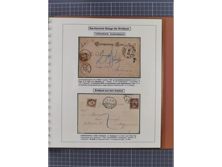 1886/1906, interessante aufgezogene Sammlung “Nachtaxierte Belege der Briefpost” mit über 95 Briefen und Karten, viele besser