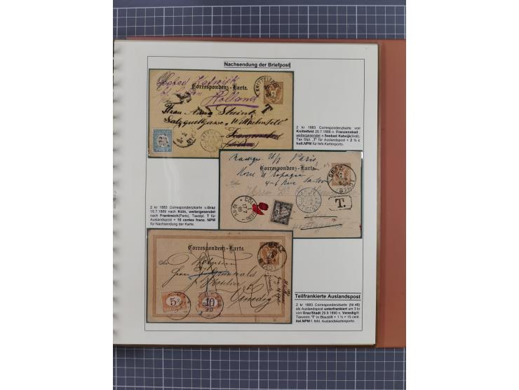 1886/1906, interessante aufgezogene Sammlung “Nachtaxierte Belege der Briefpost” mit über 95 Briefen und Karten, viele besser