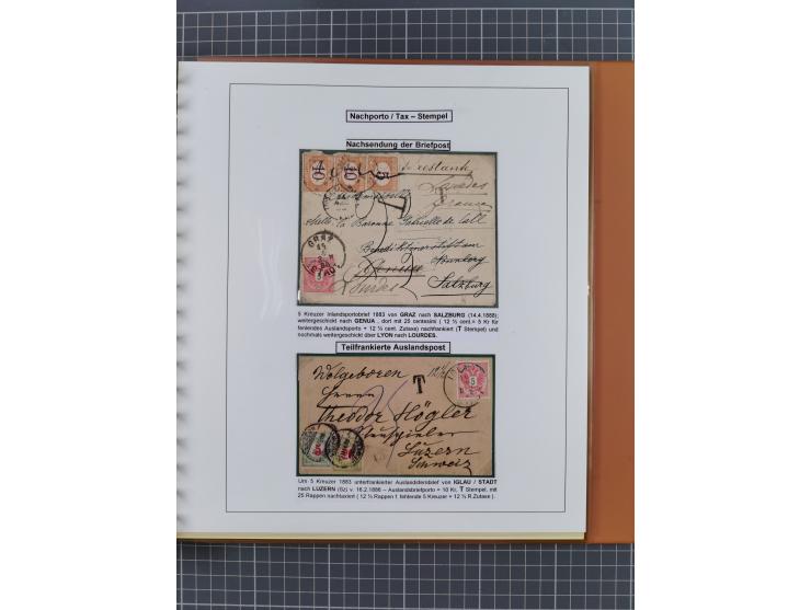 1886/1906, interessante aufgezogene Sammlung “Nachtaxierte Belege der Briefpost” mit über 95 Briefen und Karten, viele besser