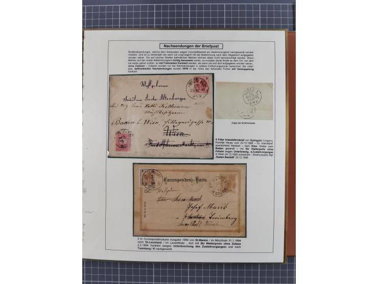 1886/1906, interessante aufgezogene Sammlung “Nachtaxierte Belege der Briefpost” mit über 95 Briefen und Karten, viele besser