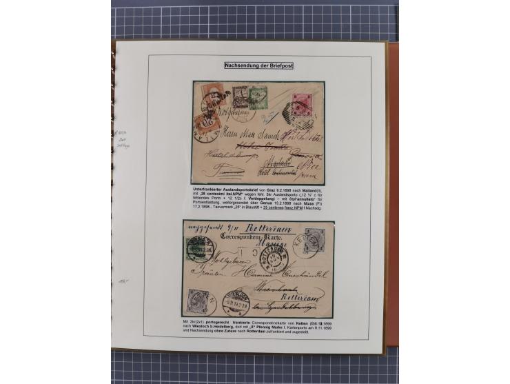 1886/1906, interessante aufgezogene Sammlung “Nachtaxierte Belege der Briefpost” mit über 95 Briefen und Karten, viele besser