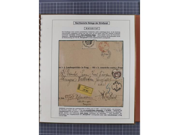 1886/1906, interessante aufgezogene Sammlung “Nachtaxierte Belege der Briefpost” mit über 95 Briefen und Karten, viele besser
