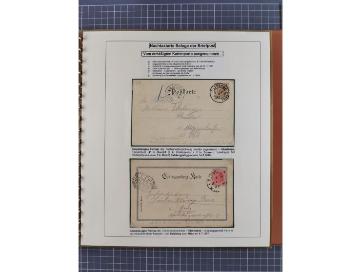 1886/1906, interessante aufgezogene Sammlung “Nachtaxierte Belege der Briefpost” mit über 95 Briefen und Karten, viele besser