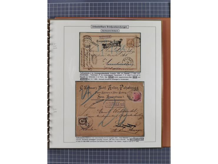 1886/1906, interessante aufgezogene Sammlung “Nachtaxierte Belege der Briefpost” mit über 95 Briefen und Karten, viele besser