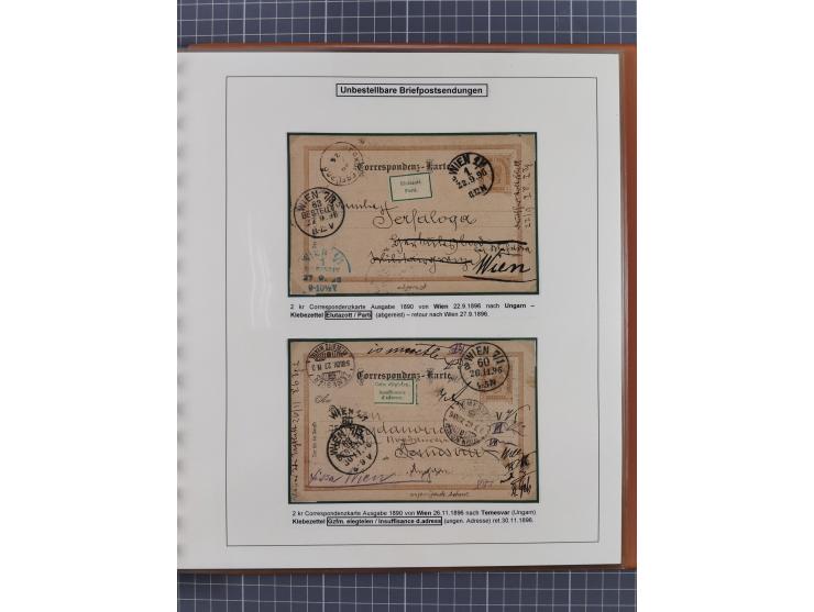 1886/1906, interessante aufgezogene Sammlung “Nachtaxierte Belege der Briefpost” mit über 95 Briefen und Karten, viele besser