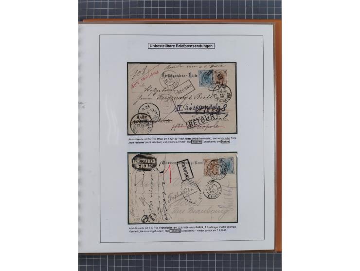 1886/1906, interessante aufgezogene Sammlung “Nachtaxierte Belege der Briefpost” mit über 95 Briefen und Karten, viele besser