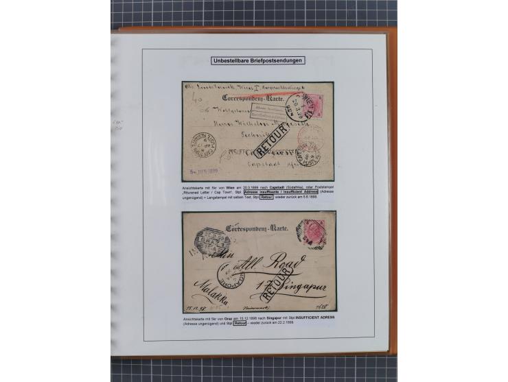 1886/1906, interessante aufgezogene Sammlung “Nachtaxierte Belege der Briefpost” mit über 95 Briefen und Karten, viele besser