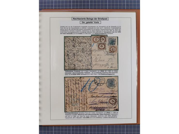 1886/1906, interessante aufgezogene Sammlung “Nachtaxierte Belege der Briefpost” mit über 95 Briefen und Karten, viele besser