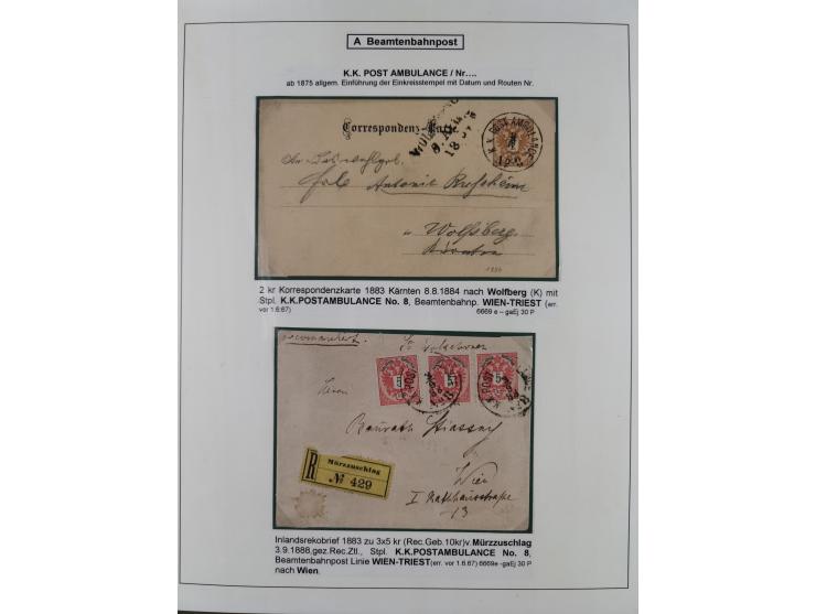 1883/1915, umfangreiche aufgezogene Sammlung “Bahnpost” mit über 145 Briefen und Karten, viele interessante Verwendungen, seh