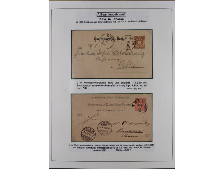 1883/1915, umfangreiche aufgezogene Sammlung “Bahnpost” mit über 145 Briefen und Karten, viele interessante Verwendungen, seh