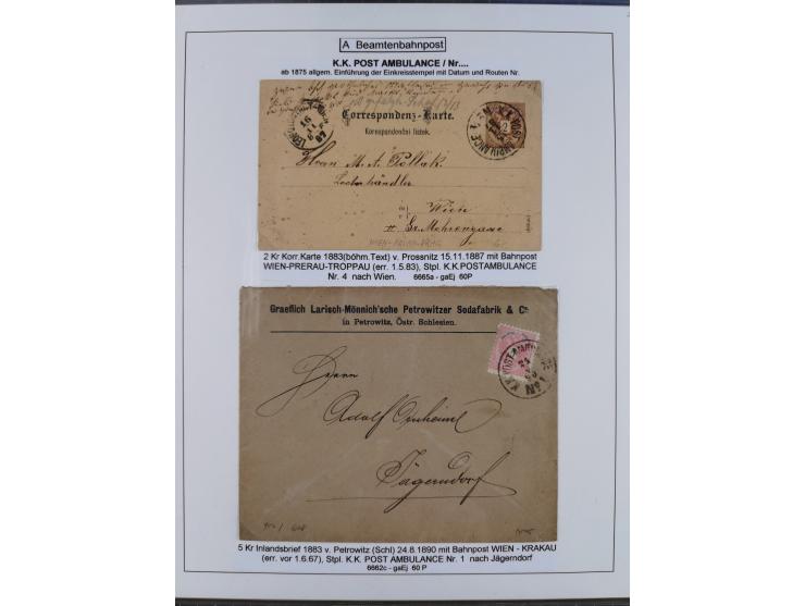 1883/1915, umfangreiche aufgezogene Sammlung “Bahnpost” mit über 145 Briefen und Karten, viele interessante Verwendungen, seh