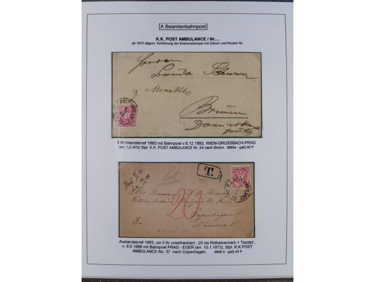 1883/1915, umfangreiche aufgezogene Sammlung “Bahnpost” mit über 145 Briefen und Karten, viele interessante Verwendungen, seh
