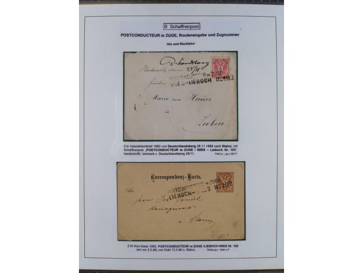 1883/1915, umfangreiche aufgezogene Sammlung “Bahnpost” mit über 145 Briefen und Karten, viele interessante Verwendungen, seh